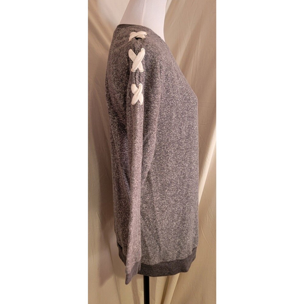 Derek Heart Womens Medium Gray Heathered Pull Over Sweater Tunic Lace Up Top - Picture 2 of 8